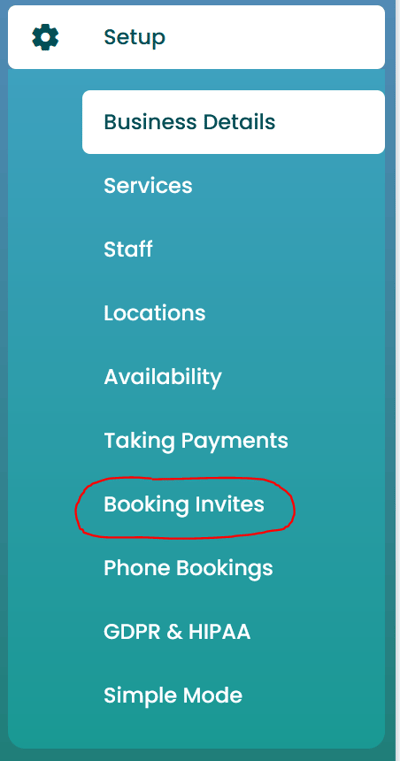 booking invites menu